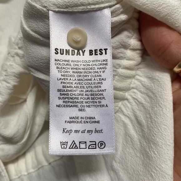 ❗️SOLD❗️ Sunday Best Off White Short Sleeve Embroidered Marisol Blouse Size M - Picture 10 of 11